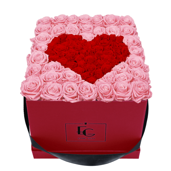 HEART SYMBOL INFINITY ROSEBOX | BRIDAL PINK & VIBRANT RED | L