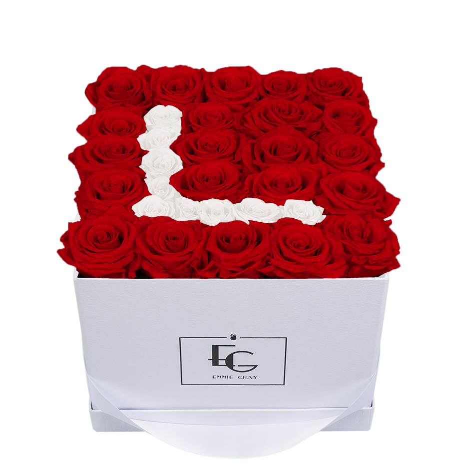 LETTER INFINITY ROSEBOX | VIBRANT RED & PURE WHITE | M LETTER INFINITY ROSEBOX | VIBRANT RED & PURE WHITE | M