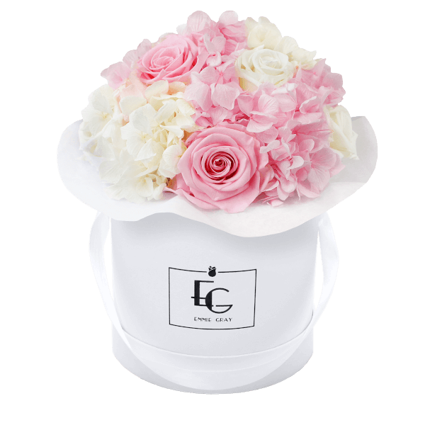 Splendid Hydrangea Mix Infinity Rosebox | Bridal Pink & Pure White | S