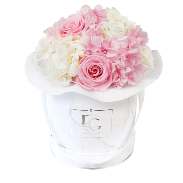 Splendid Hydrangea Mix Infinity Rosebox | Bridal Pink & Pure White | S