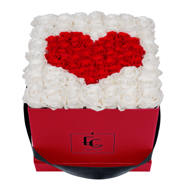 HEART SYMBOL INFINITY ROSEBOX | PURE WHITE & VIBRANT RED | L