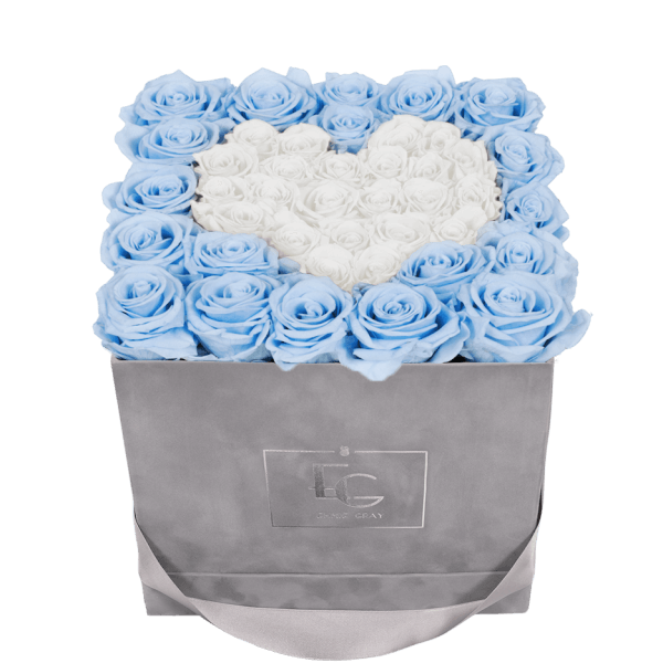 HEART SYMBOL INFINITY ROSEBOX | BABY BLUE & PURE WHITE | M