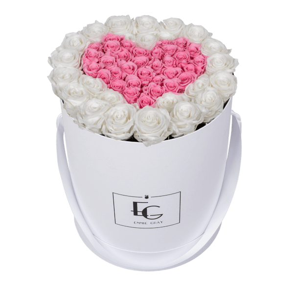 HEART SYMBOL INFINITY ROSEBOX | PURE WHITE & BRIDAL PINK | L