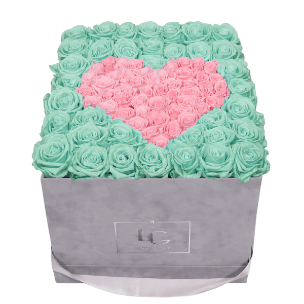 HEART SYMBOL INFINITY ROSEBOX | MINTY GREEN & BRIDAL PINK | L