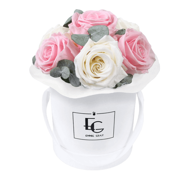 Splendid Eucalyptus Infinity Rosebox | Pure White & Bridal Pink | XS