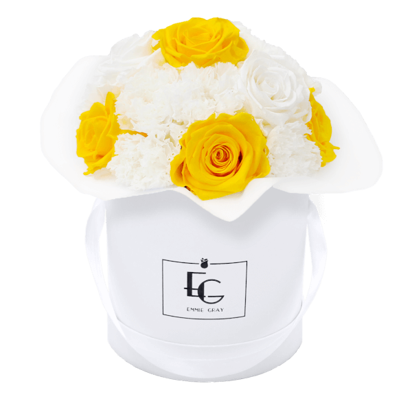 Splendid Carnation Mix Infinity Rosebox | Sunny Yellow & Pure White | S