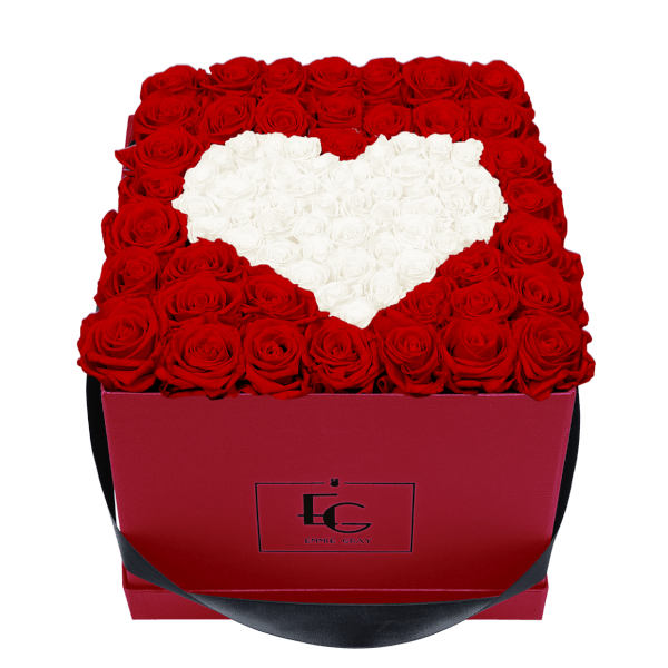 HEART SYMBOL INFINITY ROSEBOX | VIBRANT RED & PURE WHITE | L