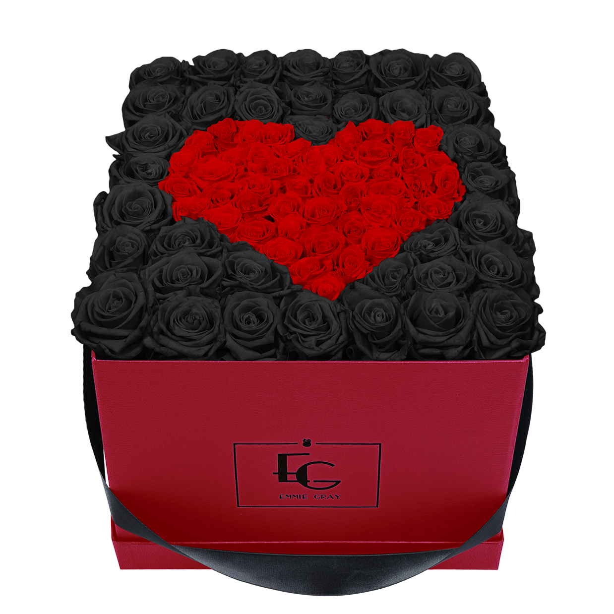 HEART SYMBOL INFINITY ROSEBOX | BLACK BEAUTY & VIBRANT RED | L