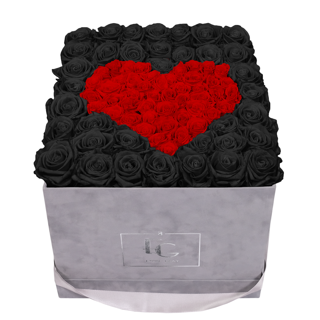 HEART SYMBOL INFINITY ROSEBOX | BLACK BEAUTY & VIBRANT RED | L