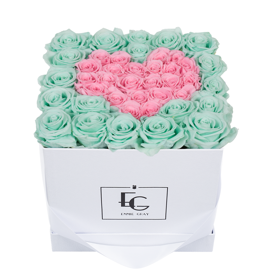 HEART SYMBOL INFINITY ROSEBOX | MINTY GREEN & BRIDAL PINK | M