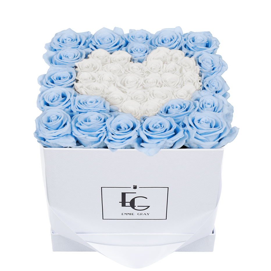 HEART SYMBOL INFINITY ROSEBOX | BABY BLUE & PURE WHITE | M