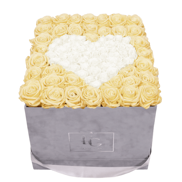 HEART SYMBOL INFINITY ROSEBOX | CHAMPAGNE & PURE WHITE | L