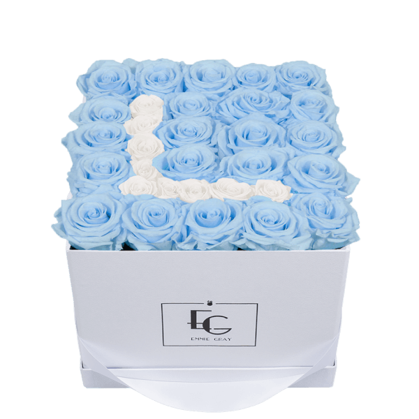 LETTER INFINITY ROSEBOX | BABY BLUE & PURE WHITE | M