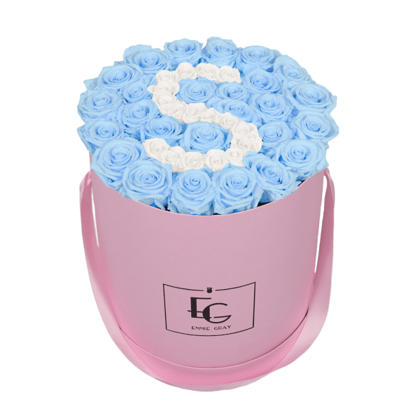 LETTER INFINITY ROSEBOX | BABY BLUE & PURE WHITE | L