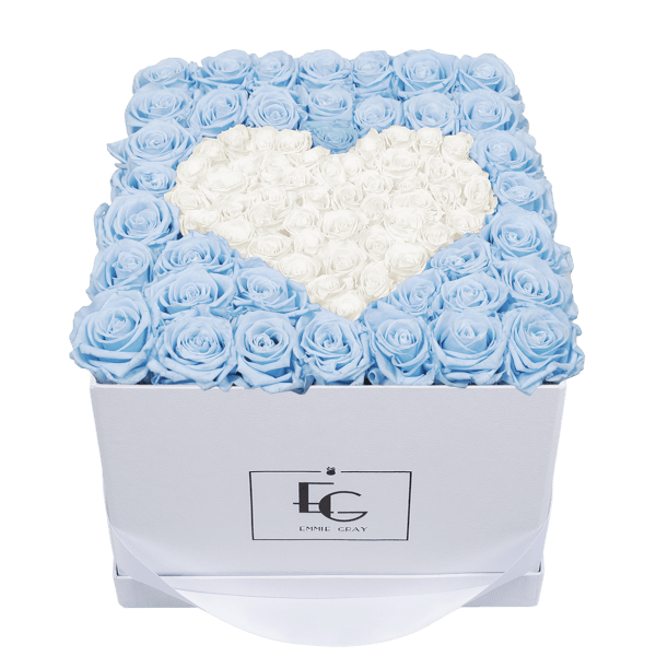 HEART SYMBOL INFINITY ROSEBOX | BABY BLUE & PURE WHITE | L