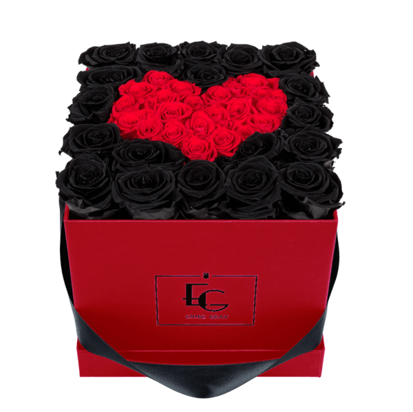 HEART SYMBOL INFINITY ROSEBOX | BLACK BEAUTY & VIBRANT RED | M