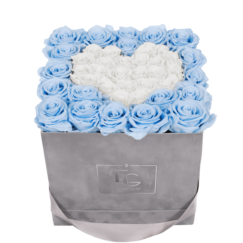 HEART SYMBOL INFINITY ROSEBOX | BABY BLUE & PURE WHITE | M