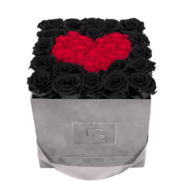 HEART SYMBOL INFINITY ROSEBOX | BLACK BEAUTY & VIBRANT RED | M