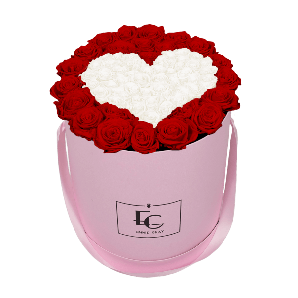 HEART SYMBOL INFINITY ROSEBOX | VIBRANT RED & PURE WHITE | L