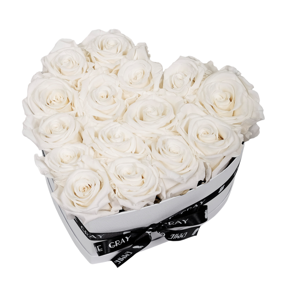 Herz Rosenbox In Weiss Mit Infinity Rosen Emmie Gray