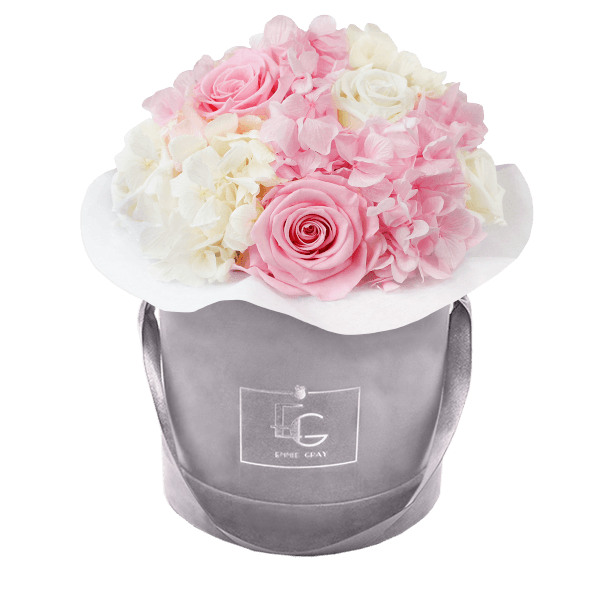 Splendid Hydrangea Mix Infinity Rosebox | Bridal Pink & Pure White | S