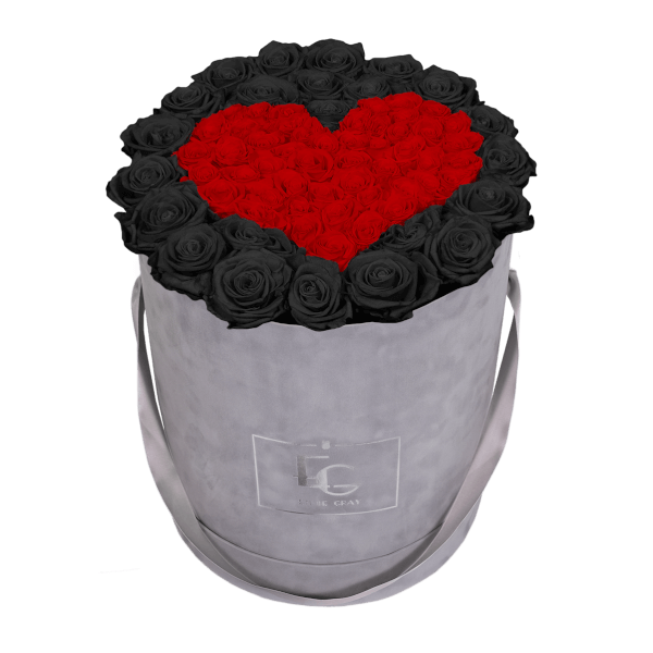 HEART SYMBOL INFINITY ROSEBOX | BLACK BEAUTY & VIBRANT RED | L