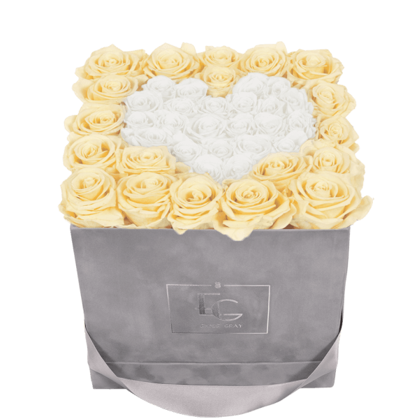 HEART SYMBOL INFINITY ROSEBOX | CHAMPAGNE & PURE WHITE | M