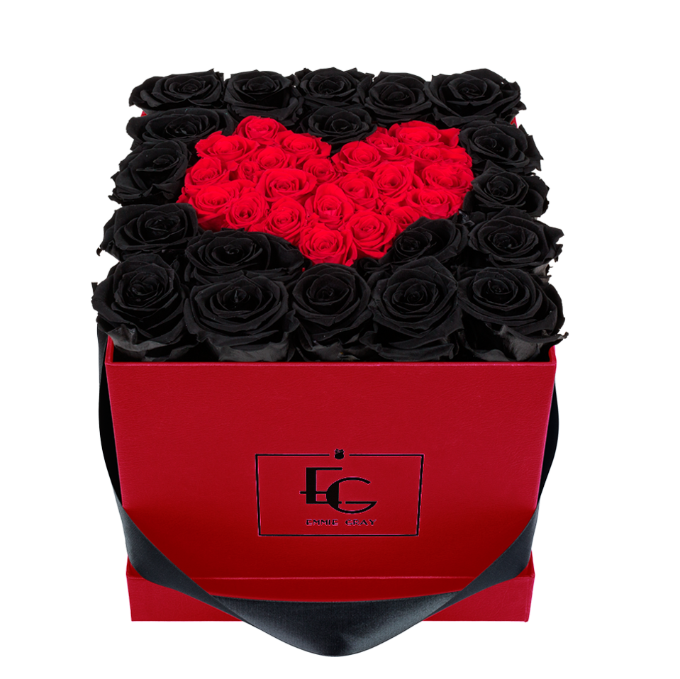 HEART SYMBOL INFINITY ROSEBOX | BLACK BEAUTY & VIBRANT RED | M