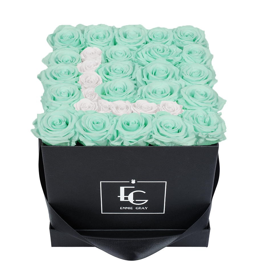 LETTER INFINITY ROSEBOX | MINTY GREEN & PURE WHITE | M LETTER INFINITY ROSEBOX | MINTY GREEN & PURE WHITE | M