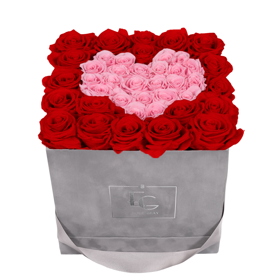 HEART SYMBOL INFINITY ROSEBOX | VIBRANT RED & BRIDAL PINK | M
