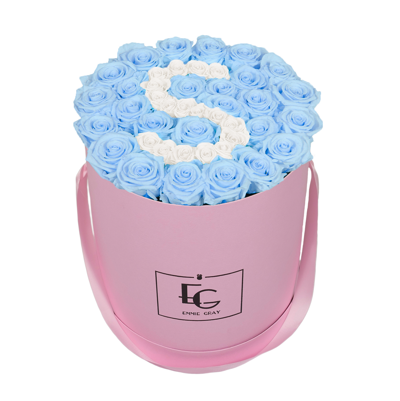 LETTER INFINITY ROSEBOX | BABY BLUE & PURE WHITE | L