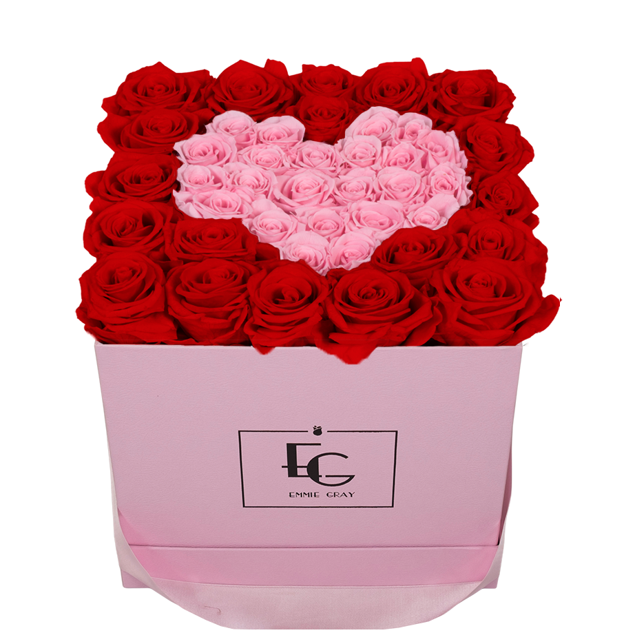 HEART SYMBOL INFINITY ROSEBOX | VIBRANT RED & BRIDAL PINK | M