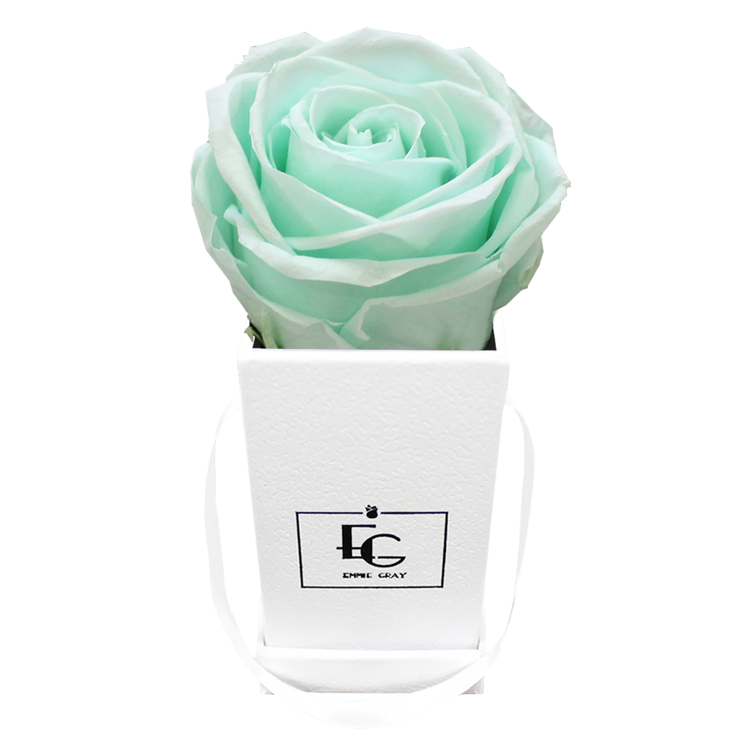 Weiße eckige Flowerbox mit Infinity Rosen | EMMIE GRAY